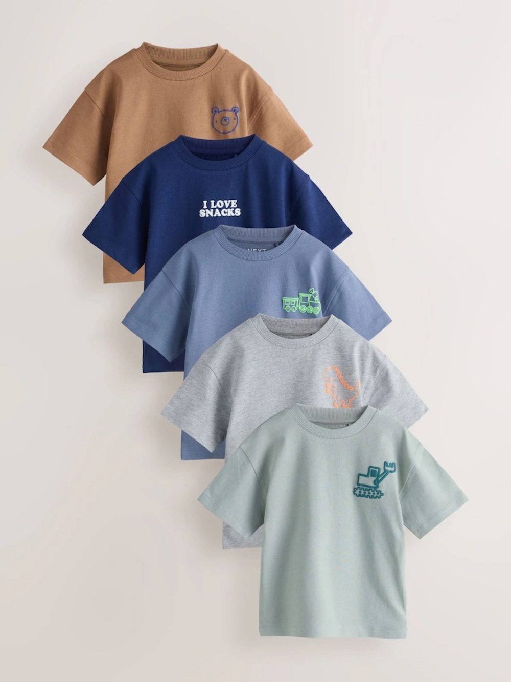 Next Boys Relaxed Fit Short Sleeve Graphic T-Shirts Multi Pack x5